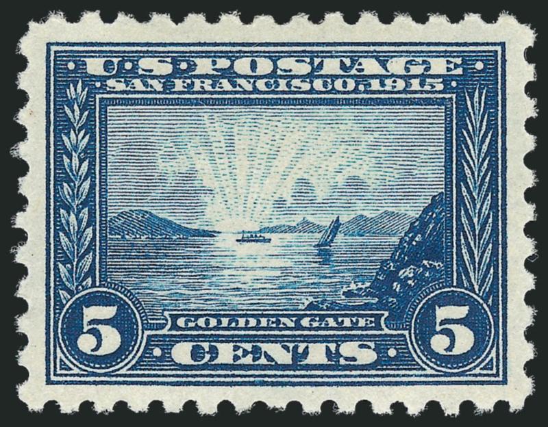 5c Panama-Pacific, Perf 10 (403).> Lightly hinged, lovely margins and magnificent centering, Extremely Fine, with 2007 P.S.E. certificate (OGph, XF-Superb 95 SMQ $310.00)