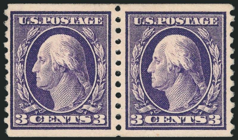 3c Violet, Coil (445).> Pair, lightly hinged, deep rich color, superior centering, Extremely Fine, with 1976 P.F. certificate