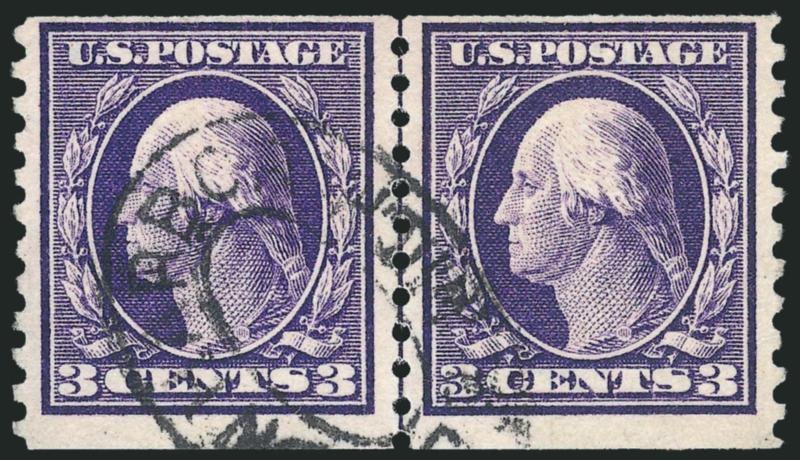 3c Violet, Coil (445).> Guide line pair, wonderful deep color, double oval cancel, Fine and rare used example, with 1988 P.F. certificate