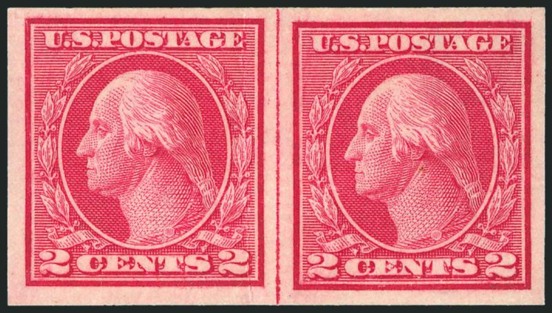 2c Carmine, Ty. I, Imperforate Coil (459).> Joint line pair, usual vertical crease (in left stamp), lightly hinged, Very Fine appearance