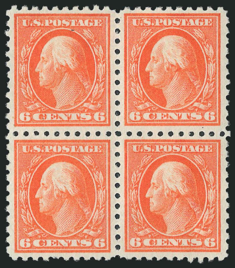 6c Red Orange (468).> Block of four, two h.r., other two Mint N.H., bright color, Fine-Very Fine