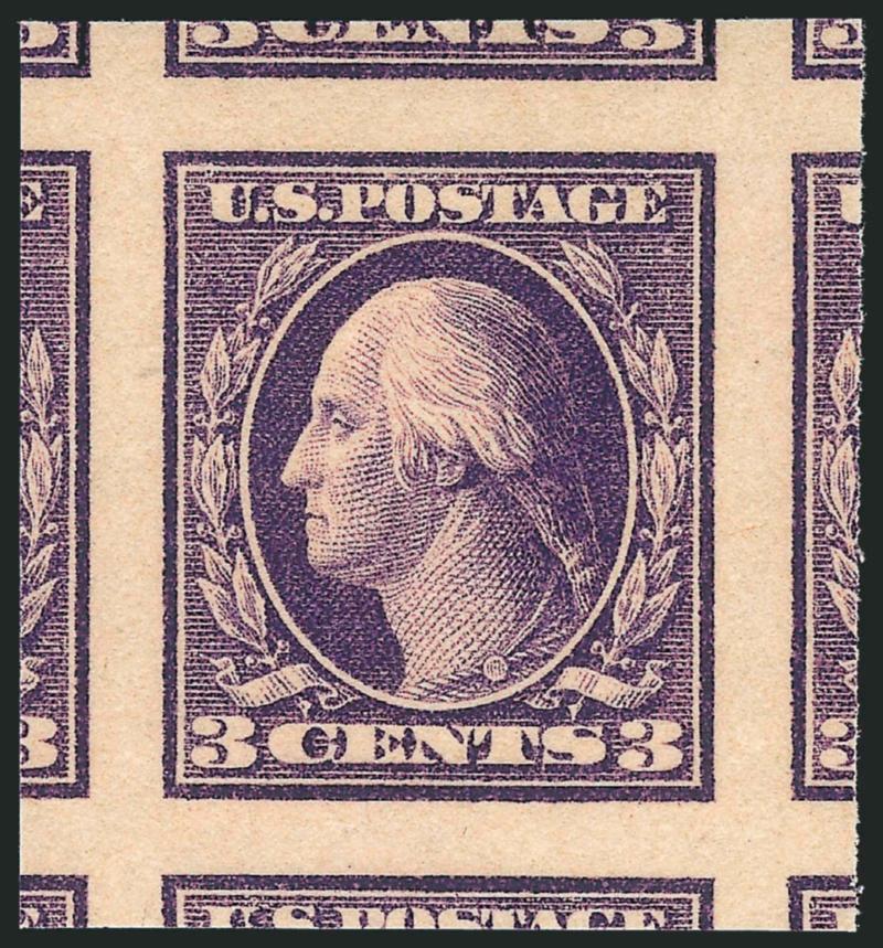 1c Green, 3c Violet, Ty. II, Imperforate (481, 484).> Mint N.H. with picture frame Jumbo margins showing parts of all eight surrounding stamps on each, Extremely Fine Gems, each with 2007 P.S.E. certificate and
same grade (Gem 100 Jumbo SMQ $94.00