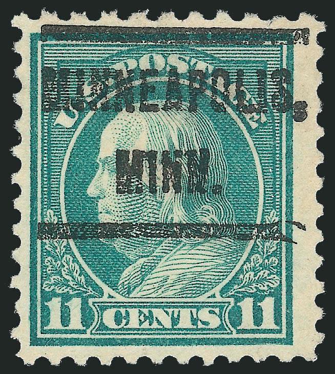 11c Light Green, Perf 10 at Top (511a).> Rich color, Minneapolis Minn. precancel, light vertical creases, Fine appearance and scarce, ex Lake Shore, with 1997 P.F. certificate
