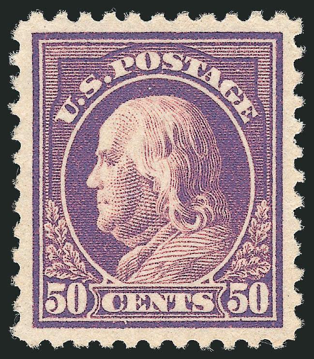 50c Red Violet (517).> Mint N.H., precisely centered with choice margins, lovely pastel color and clear impression, Extremely Fine Gem, with 1997 P.F. and 2008 P.S.E. certificates (Gem 100 SMQ $1,650.00 as 98,
unpriced in this higher grade), one of