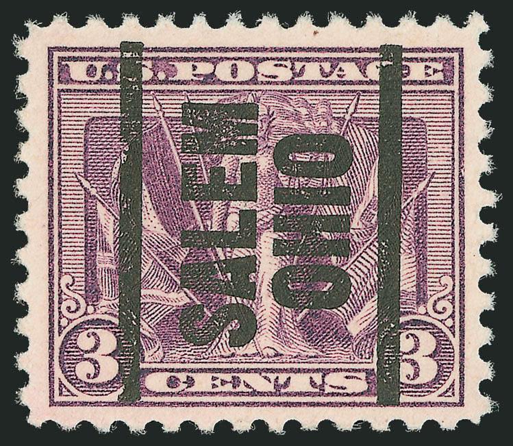 3c Deep Violet (537a).> Deep rich color on brilliant paper, bold Salem Ohio precancel<><>^EXTREMELY FINE GEM. FEWER THAN 20 USED EXAMPLES OF THE RED VIOLET ARE CURRENTLY KNOWN.^<><>The Philatelic Foundation has
certified only six singles, one p