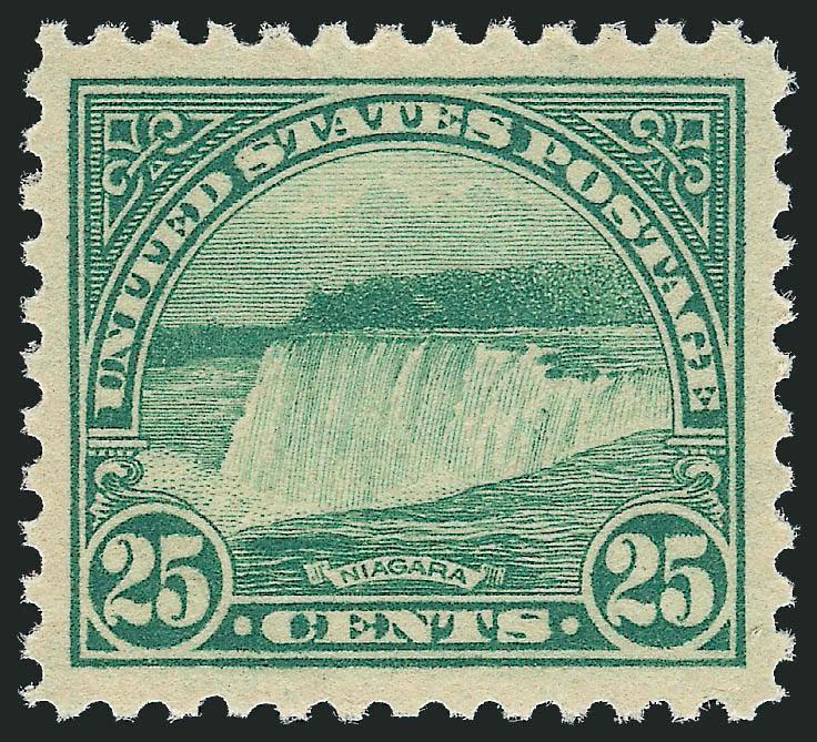 25c Yellow Green (568).> Mint N.H., Jumbo margins and essentially perfectly centered, bright color, fresh and crisp, Extremely Fine Gem, with 2008 P.S.E. certificate (XF-Superb 95 Jumbo SMQ $190.00 as 95,
$750.00 as 98)