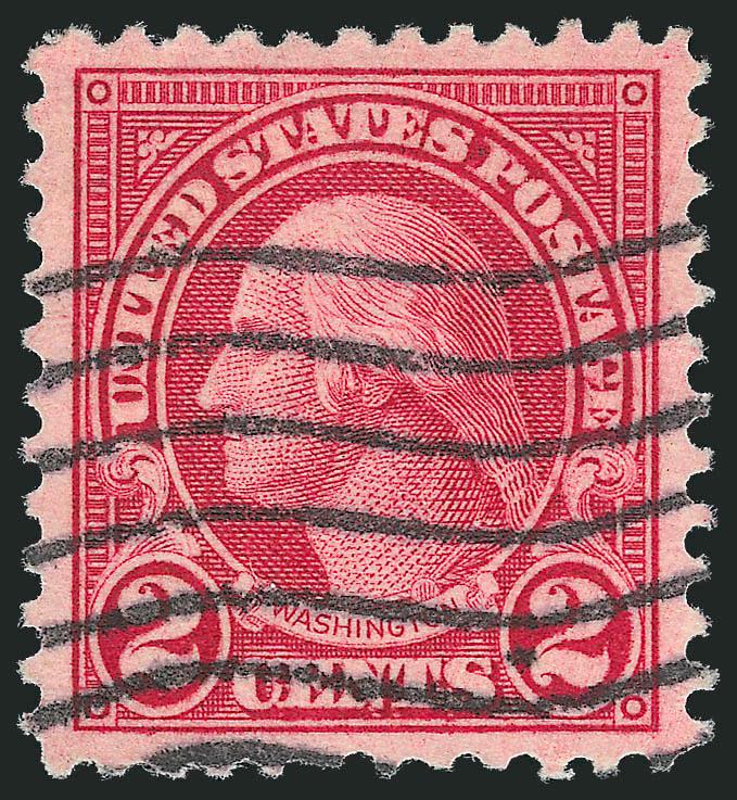 2c Carmine, Rotary, Perf 11 (595).> Sensational Jumbo margins and virtually perfect centering, rich color with wavy-line machine cancel<><>^EXTREMELY FINE GEM. A SUPERB USED EXAMPLE OF THE 1923 2-CENT CARMINE
PERF 11 ROTARY WASTE ISSUE.^<><>With