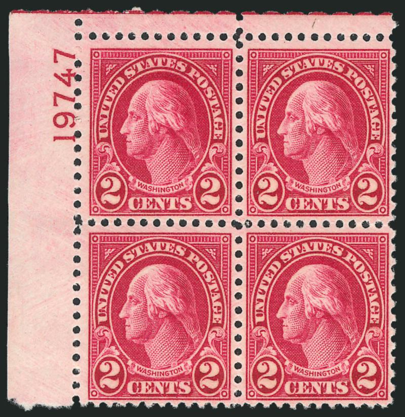 2c Carmine, Ty. II (634A).> Mint N.H. top left plate no. 19747 block of four, Fine-Very Fine