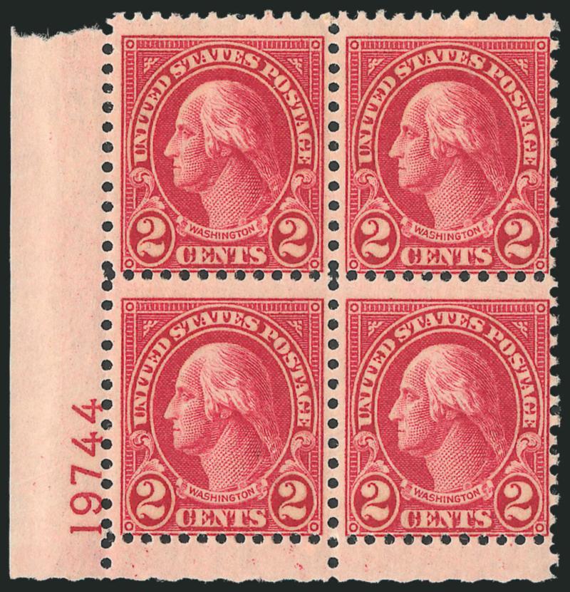 2c Carmine, Ty. II (634A).> Mint N.H. bottom left plate no. 19744 block of four, top of left selvage just a bit short, Very Good