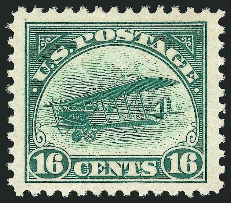 16c Green, 1918 Air Post (C2).> Mint N.H., brilliant color, Jumbo margins, Extremely Fine Gem, with 2010 P.S.E. certificate (XF-Superb 95 Jumbo SMQ $410.00 as 95, $1,350.00 as 98)
