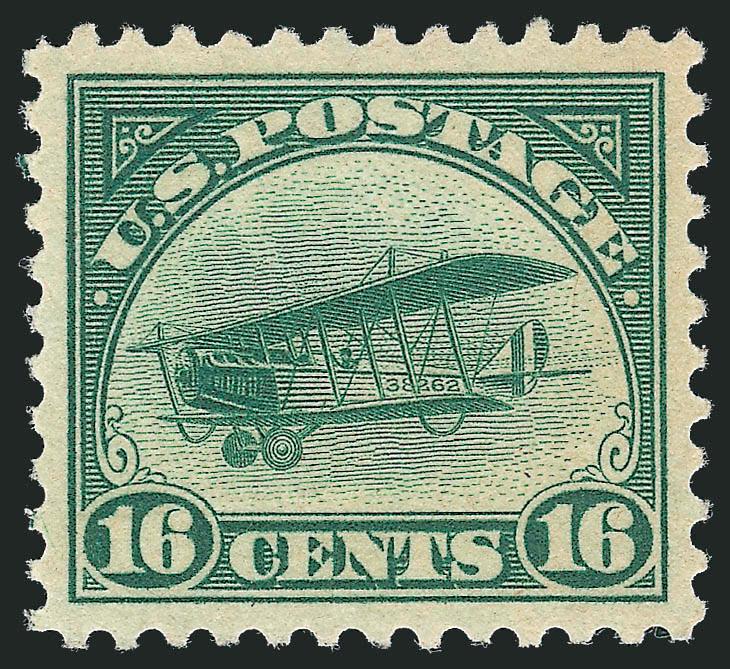 16c Green, 1918 Air Post (C2).> Mint N.H., deep rich color, wide and balanced margins, Extremely Fine Gem, with 2010 P.S.E. certificate (XF-Superb 95 SMQ $410.00)