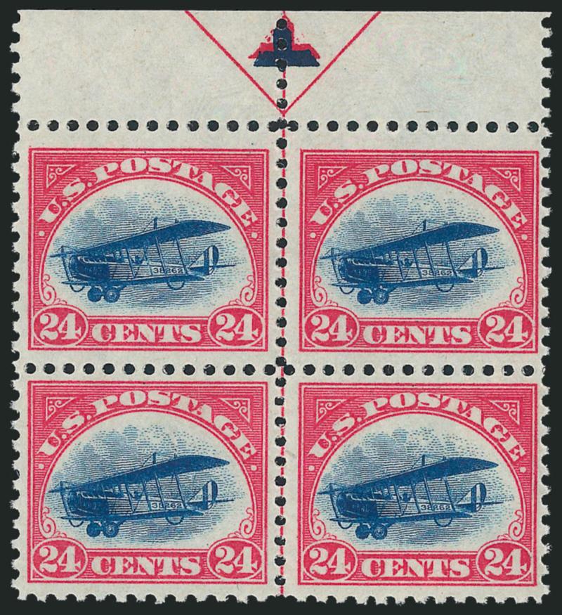 24c Carmine Rose & Blue, 1918 Air Post (C3).> Mint N.H. top arrow block of four, Fine-Very Fine