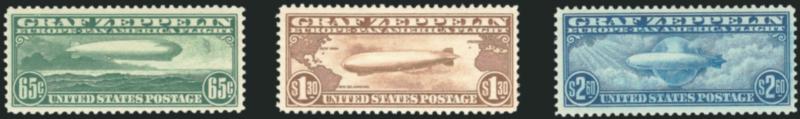 65c-$2.60 Graf Zeppelin (C13-C15).> Fresh colors, last two h.r., Very Fine