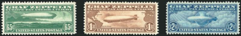 65c-$2.60 Graf Zeppelin (C13-C15).> Lightly hinged, bright colors, usual natural gum bends,Very Fine
