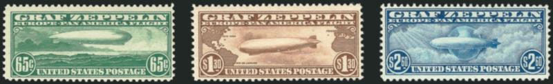 65c-$2.60 Graf Zeppelin (C13-C15).> Lightly hinged, rich colors, Fine-Very Fine set