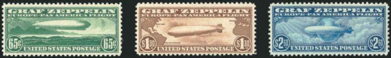 65c-$2.60 Graf Zeppelin (C13-C15).> Lightly hinged, $2.60 tiny natural gum inclusion speck, Fine-Very Fine