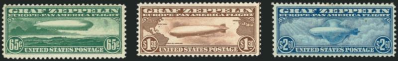 65c-$2.60 Graf Zeppelin (C13-C15).> 65c h.r., $2.60 tiny natural inclusion, Fine