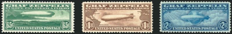 65c-$2.60 Graf Zeppelin (C13-C15).> Lightly hinged, disturbed original gum from hinge removal and Mint N.H. respectively, Very Fine
