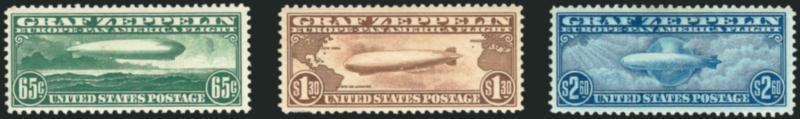 65c-$2.60 Graf Zeppelin (C13-C15).> Rich colors, few light thin spots, Fine-Very Fine appearance
