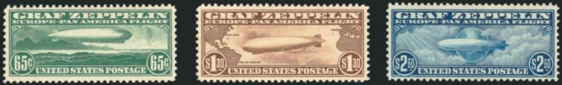 65c-$2.60 Graf Zeppelin (C13-C15).> Bright colors, $1.30 tiny thin spot, Fine-Very Fine appearance