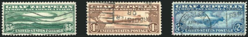 65c-$2.60 Graf Zeppelin (C13-C15).> Attractively centered, machine cancels, Very Fine-Extremely Fine