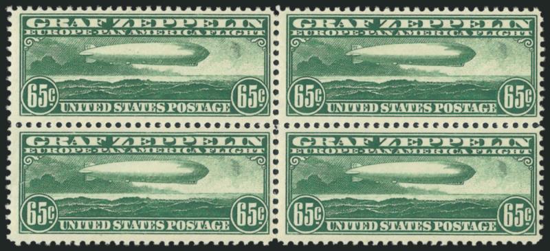 65c Graf Zeppelin (C13).> Mint N.H. block of four, rich color, natural gum crease affects three stamps, Fine-Very Fine, Scott Retail as singles