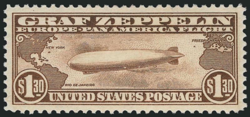 $1.30 Graf Zeppelin (C14).> Perfectly centered with choice balanced margins, Extremely Fine Gem, with 2008 P.S.E. certificate (OGph, Superb 98 SMQ $620.00)