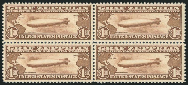 $1.30 Graf Zeppelin (C14).> Mint N.H. block of four, bright color, Very Fine and choice, Scott Retail as singles