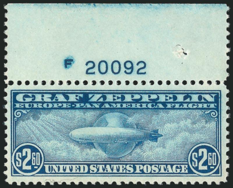 $2.60 Graf Zeppelin (C15).> Mint N.H. with top plate no. F20092 selvage, natural gum skip, Very Fine