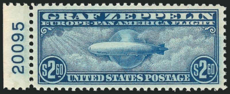 $2.60 Graf Zeppelin (C15).> With left plate no. 20095 selvage, rich color and beautifully centered, Extremely Fine