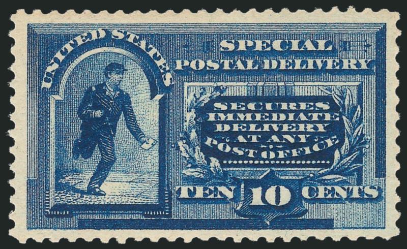 10c Blue, Special Delivery (E2).> Original gum, exceptionally wide margins and well-centered, deep rich color on bright paper, Very Fine and choice, with 1999 P.F. certificate