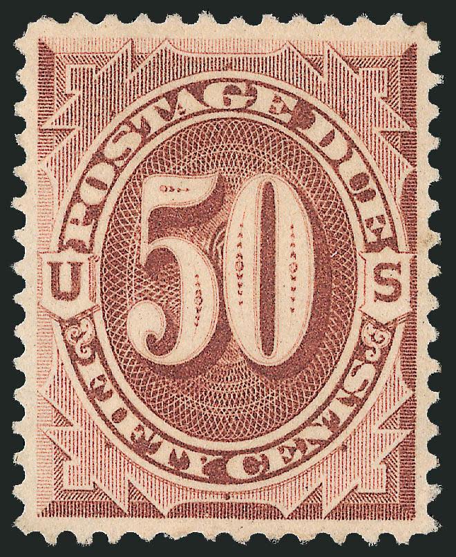 50c Red Brown (J21).> Original gum, beautiful centering with rich color, faintest trace of thin speck at top, Extremely Fine appearance, with 2009 P.F. certificate