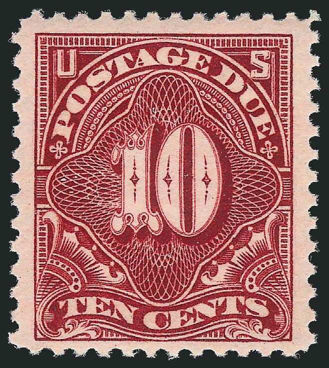 10c Deep Claret (J35).> Mint N.H., three unusually wide margins, excellent color and impression, Very Fine, with 2008 P.S.E. certificate for strip of five