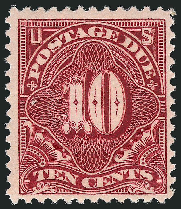 10c Deep Claret (J35).> Mint N.H., rich color on bright paper, small light natural gum wrinkle, otherwise Fine, with photocopy of 2008 P.S.E. certificate for strip of five