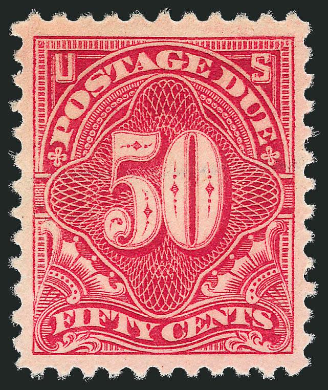 50c Carmine Rose (J67).> Mint N.H., choice margins and centering, vivid color, Extremely Fine, with 2010 P.S.E. certificate (XF 90 SMQ $520.00)
