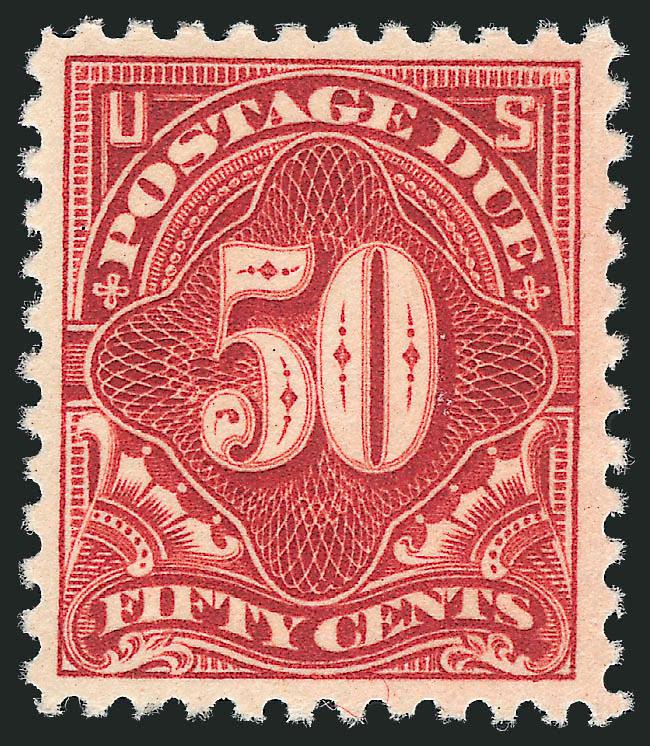 50c Rose Red (J67a).> Mint N.H., rich color, detailed impression showing all of the detailed lathework background, Very Fine and choice, with 2010 P.S.E. certificate (VF-XF 85 SMQ $380.00)