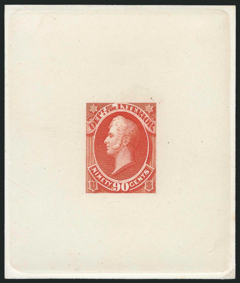 1c-90c Interior, Large Die Proofs (O15P1-O24P1).> Reduced down to the die sinkage area, 6c light toning spot far from design, 10c diagonal bottom left corner, otherwise Very Fine