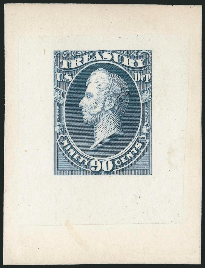 1c-90c Treasury, Goodall Small Die Trial Color Proofs (O72tc1-O82TC1).> Complete set in Dull Gray Blue, full dies on cards cut down to various sizes, Very Fine-Extremely Fine