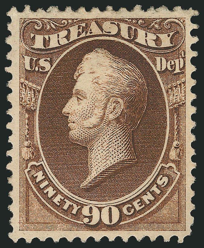 1c-90c Treasury (O72-O82).> 1c, 7c, 12c and 90c unused (no gum or regummed), 7c also back toning, others original gum (6c, 24c and 30c disturbed), 1c reperfed at right, 12c short perf, otherwise Very Fine, 10c
with photocopy of 2004 P.F. certificate