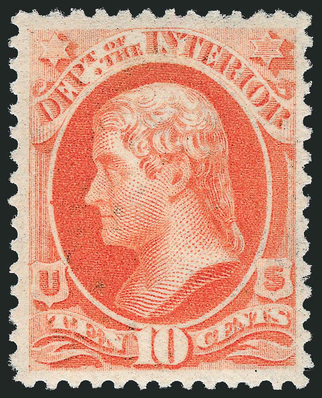 10c Interior, Soft Paper (O100).> Mint N.H., attractive margins and centered, classic soft pastel color of the Soft Paper issue, Very Fine and choice, with 2008 P.S.E. certificate