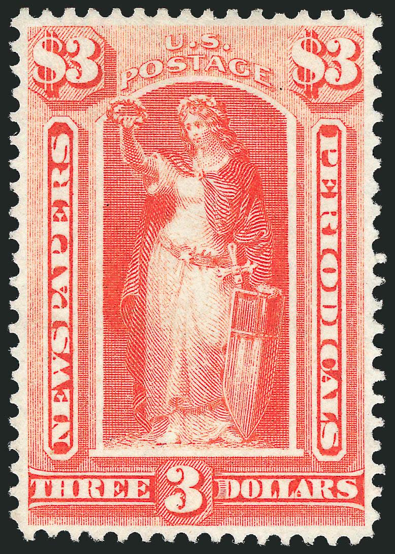 $3.00 Vermilion, 1875 Issue (PR25).> Unused (no gum), beautifully centered, vivid color with outstanding proof-like impression, neatly reperfed at top, Extremely Fine appearance, with 2001 A.P.S. certificate
that does not mention the reperf