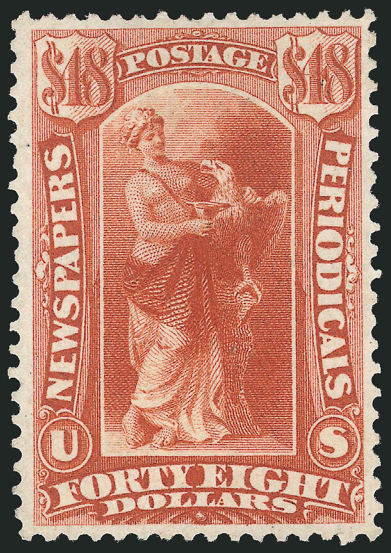 $48.00 Red Brown, 1875 Issue (PR31).> Unused (regummed), well-centered with magnificent color, <stitch watermark> variety, single nibbed perf at top, otherwise Very Fine, with 2006 P.F. certificate