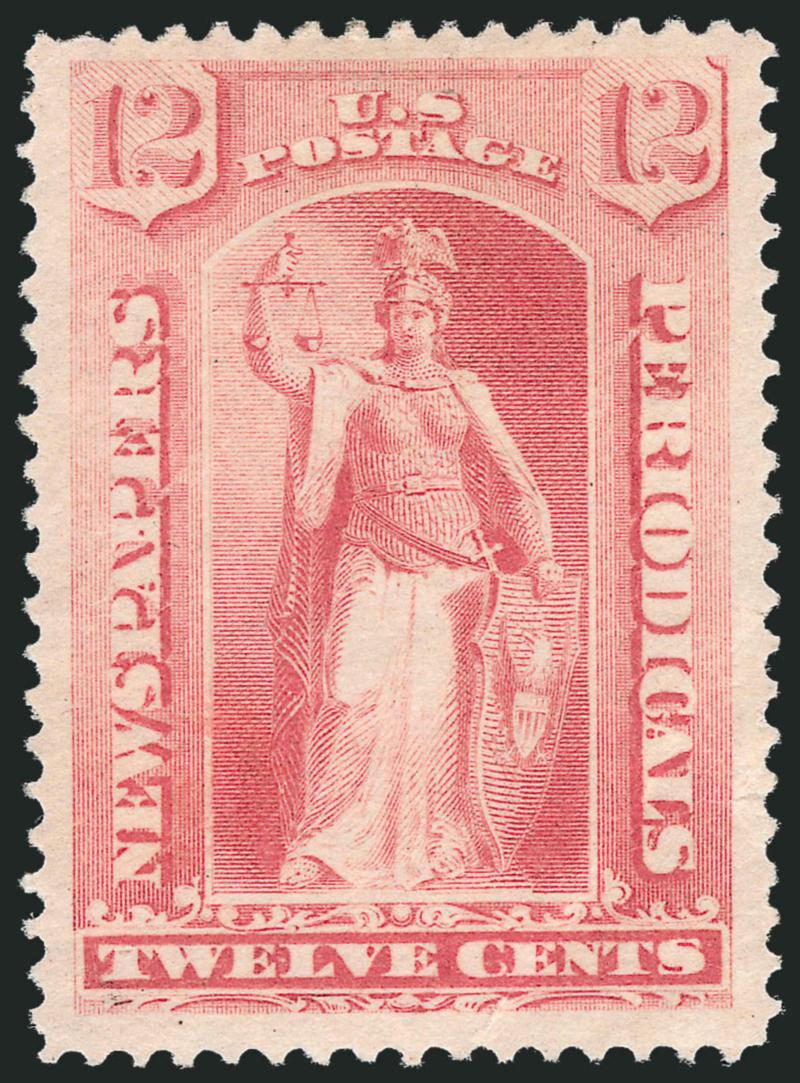 12c Pink, 1894 Issue (PR95).> Original gum, lightly hinged, unusually wide margins and attractive centering, bright color, diagonal crease and small margin tear, otherwise Very Fine, with 2005 P.F.
certificate