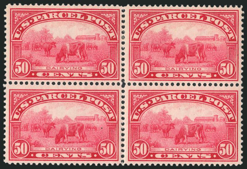 50c Parcel Post (Q10).> Block of four, bottom stamps barest trace of hinging, vibrant color, Fine-Very Fine, with 2003 P.F. certificate