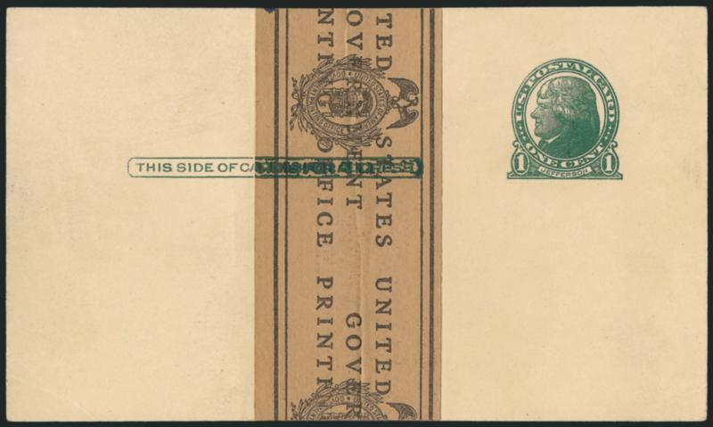1c Green, Die I, Postal Card, Vertical Paste-Up With Continuous Unites States Government Printing Office Three Line Imprint (UX27 var USPCC S37EPUv-2).> Mint card, 37mm brown tape, minor soiling on back, Very
Fine, USPCC value, Scott Retail unlist