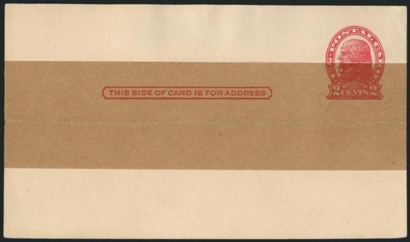 1c Red on Cream, Die II, Postal Card, Horizontal Paste-Up (UX30 var USPCC S42PUh).> Mint card, 37mm brown tape, light card corner crease top right, otherwise Very Fine, USPCC value, Scott Retail unlisted