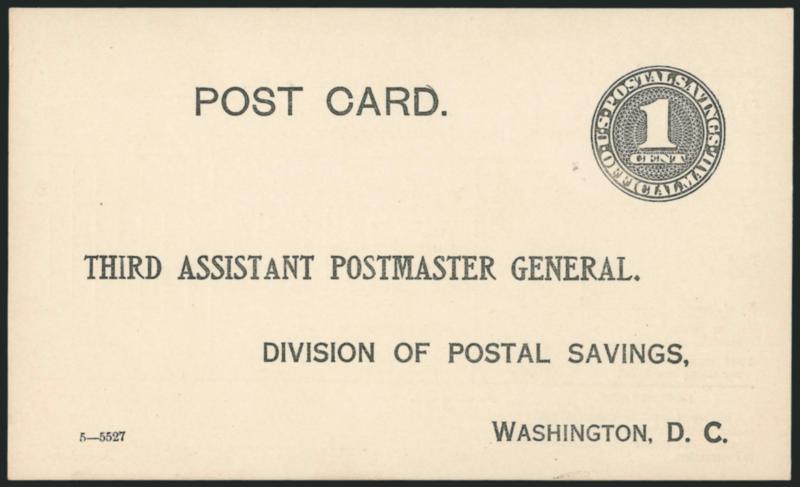 1c Black, Official Postal Card, Second A of Assistant Short, Period at End of Line (UZ1 var USPCC O1ba ).> Mint face, preprinted back as always, Very Fine and choice, Scott Retail unlisted variety, value as
normal unused card, USPCC $725.00