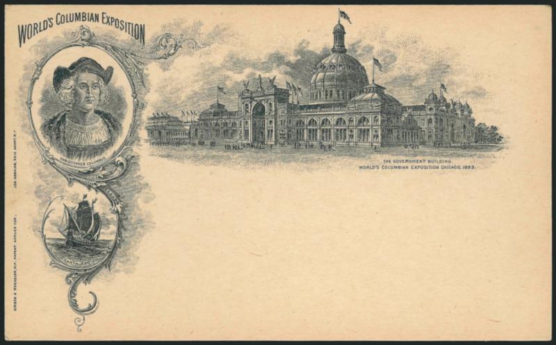 Columbian Exposition 1893, Postal Cards, Set No. 7 (USPCC EX62-EX73).> Mint black cards on S10, unofficial cards by Joseph Koehler, also incl. wrapper No. EX73b (bit worn as virtually always), Very Fine lot,
scarce