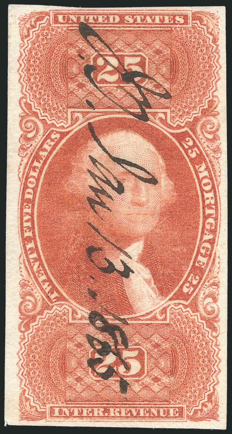 $25.00 Mortgage, Imperforate (R100a).> Large margins to clear, deep rich color, neat 1865 ms. cancel, Very Fine, with 1990 P.F. certificate