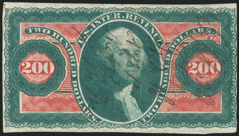 $200.00 U.S.I.R., Imperforate (R102a).> Large margins to just touched, rich colors, neat ms. cancel, few flaws, otherwise Fine example of this scarce issue